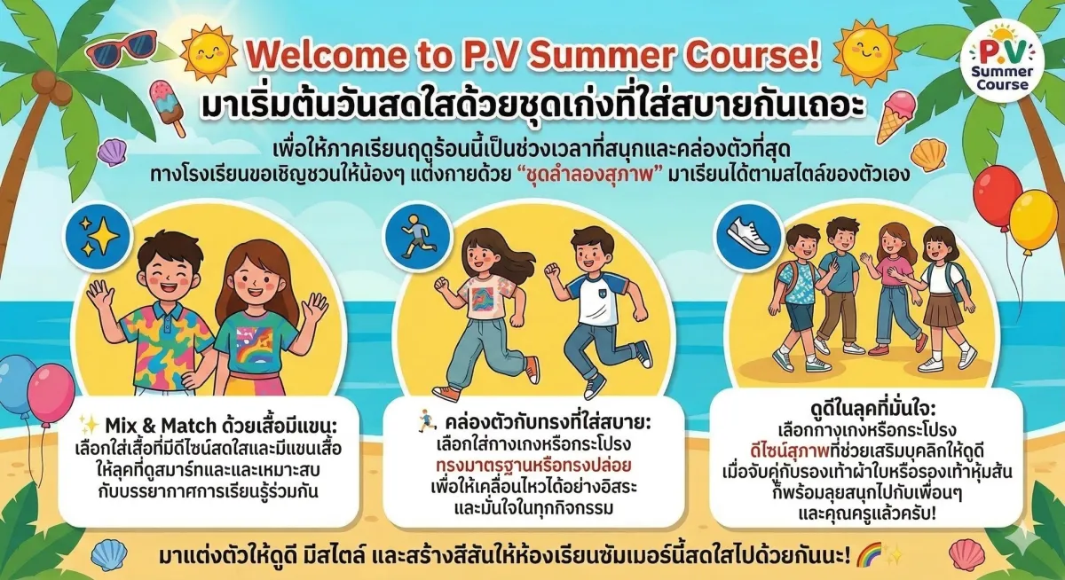 ☀️ Welcome to P.V Summer Course! มาเริ่มต้นวันสดใสด้วยชุดเก่งที่ใส่สบายกันเถอะ